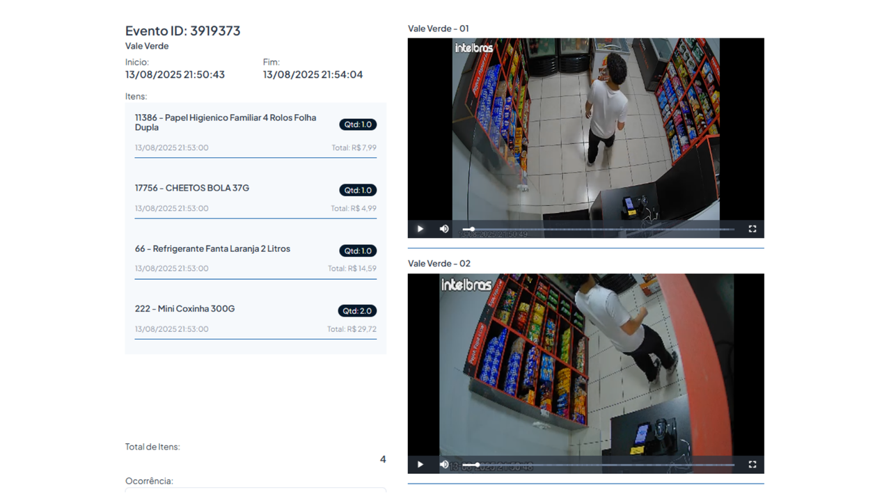 Conciliação por venda — vídeo e cupom lado a lado
